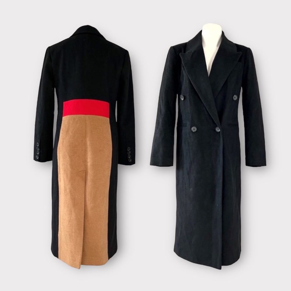 NEW Avec Les Filles ColorBlock Trench Coat, Black Red Camel Size S Retail ~ $500 - Picture 3 of 17